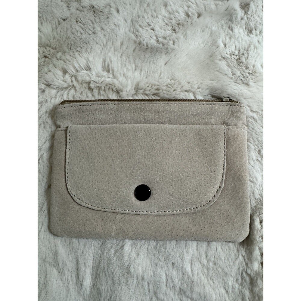 Beige Suede Leather Clutch Bag Wallet Jewelry Case Makeup Bag Mini Snap Pocket